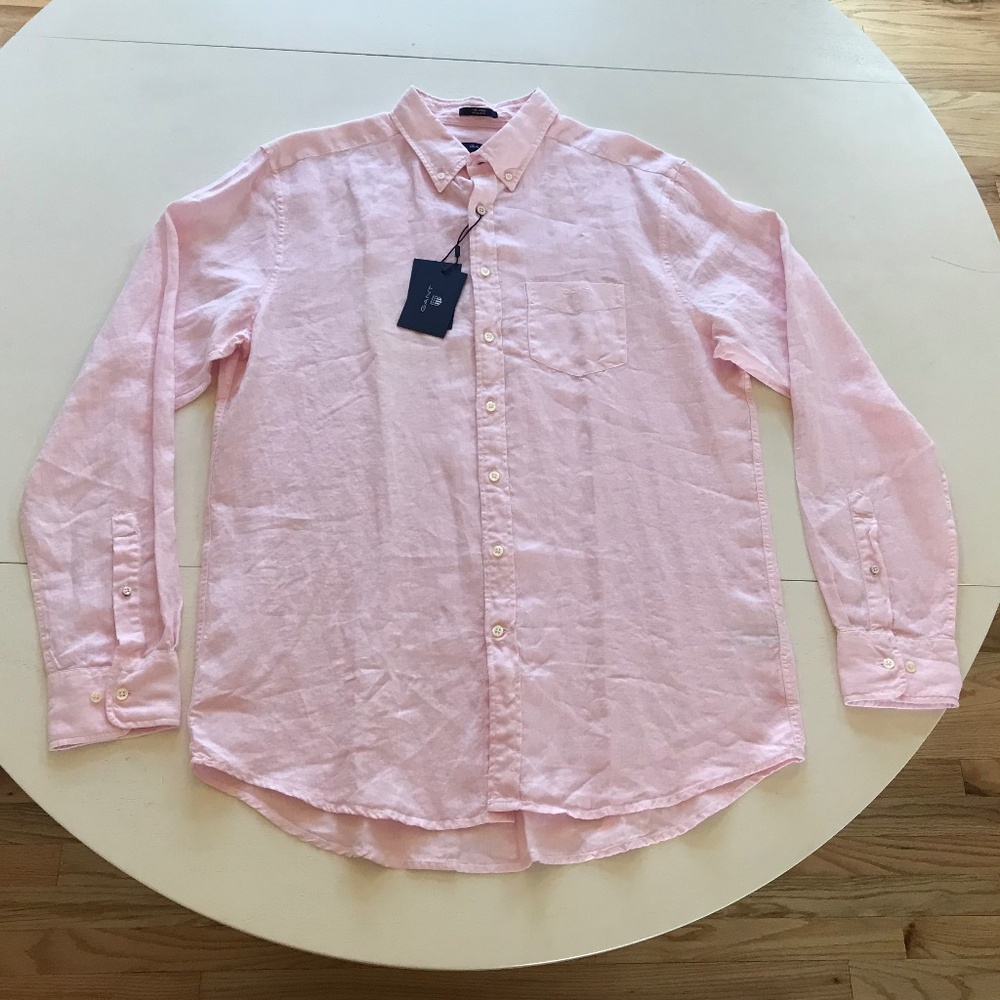 RESORTWEAR🔥 GANT PINK 100% LINEN BUTTON DOWN - Picture 5 of 16